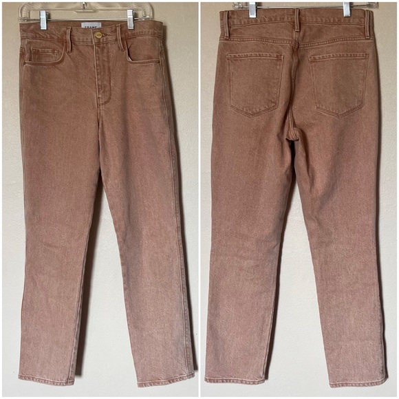 Frame Le Sylvie Slender Straight High-Rise Stretch Denim Jeans Sand Sz 28 - Picture 4 of 16